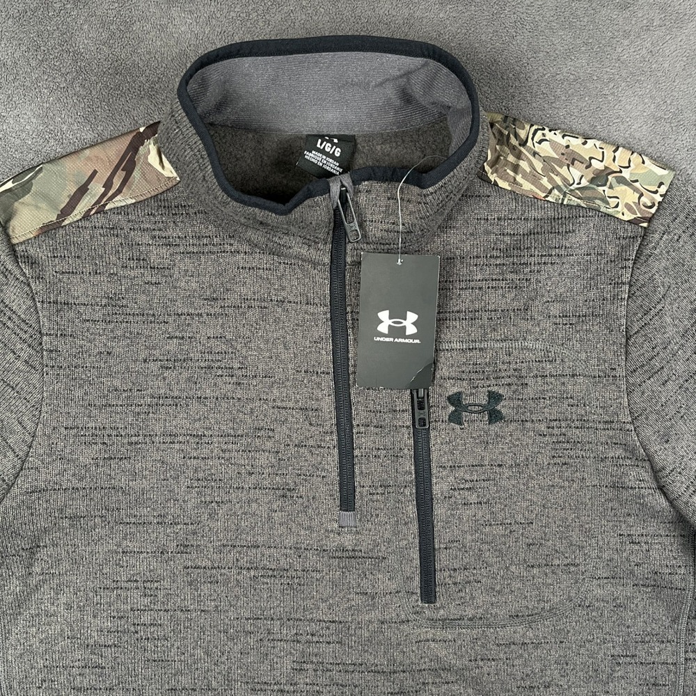 Under Armour Specialist Pullover Mens Large Gray Camo 1/4 Zip Fleece 1387576 NEW